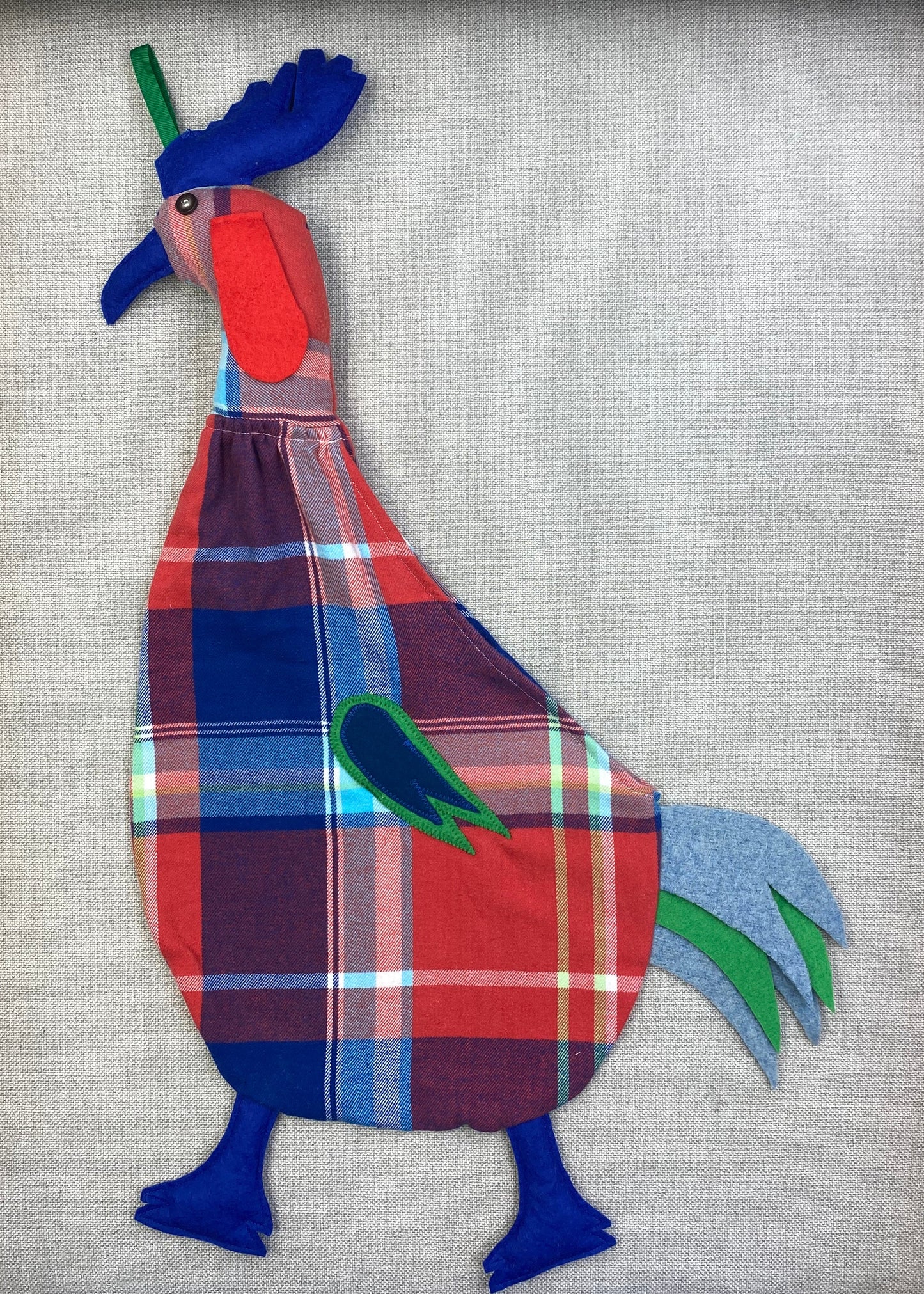 Red, blue & white check with pale blue, green, red & blue