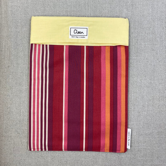 Red, orange, pink & cream vertical stripe with yellow top - X large