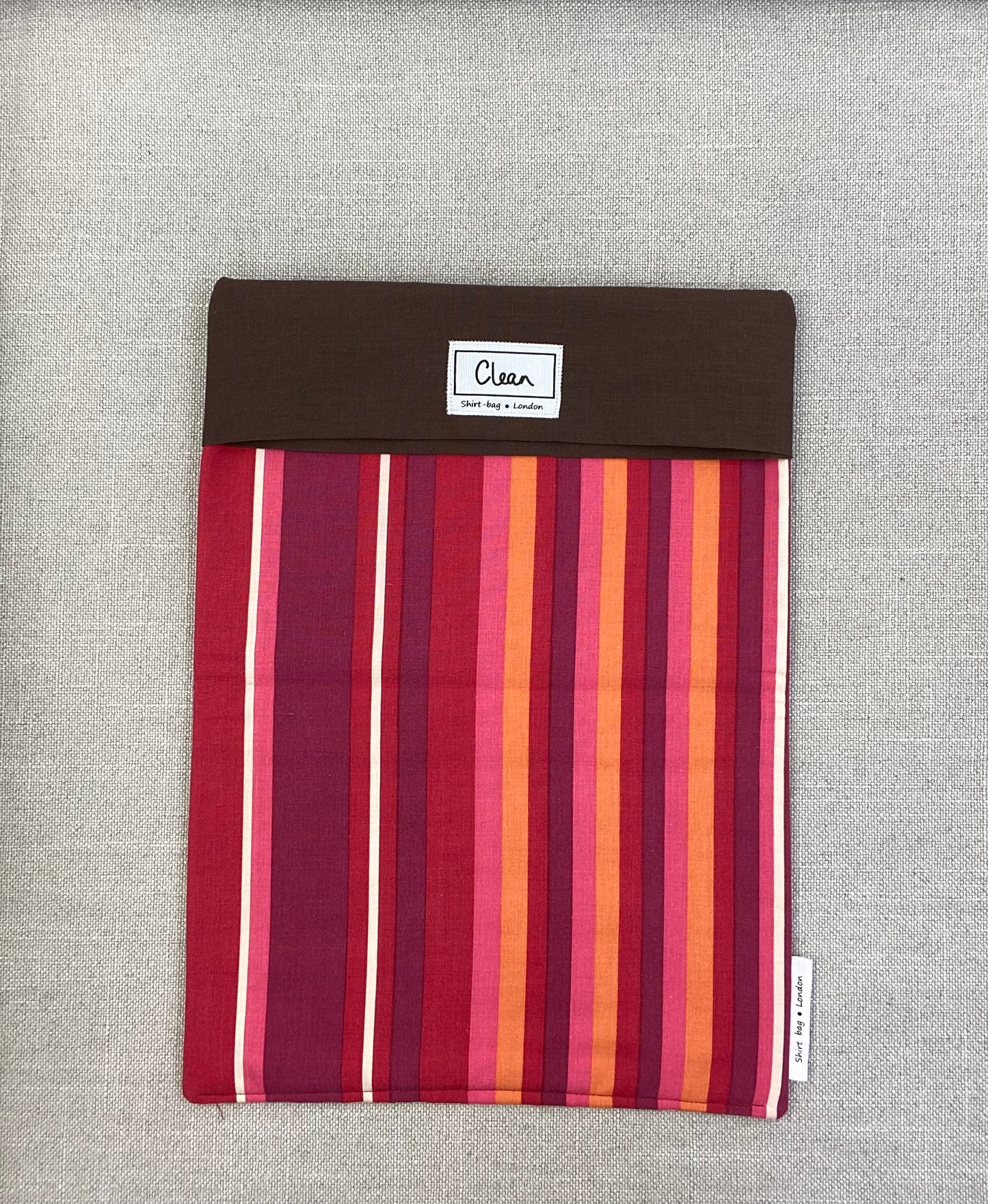 Red, orange & pink vertical stripe with brown top - X large