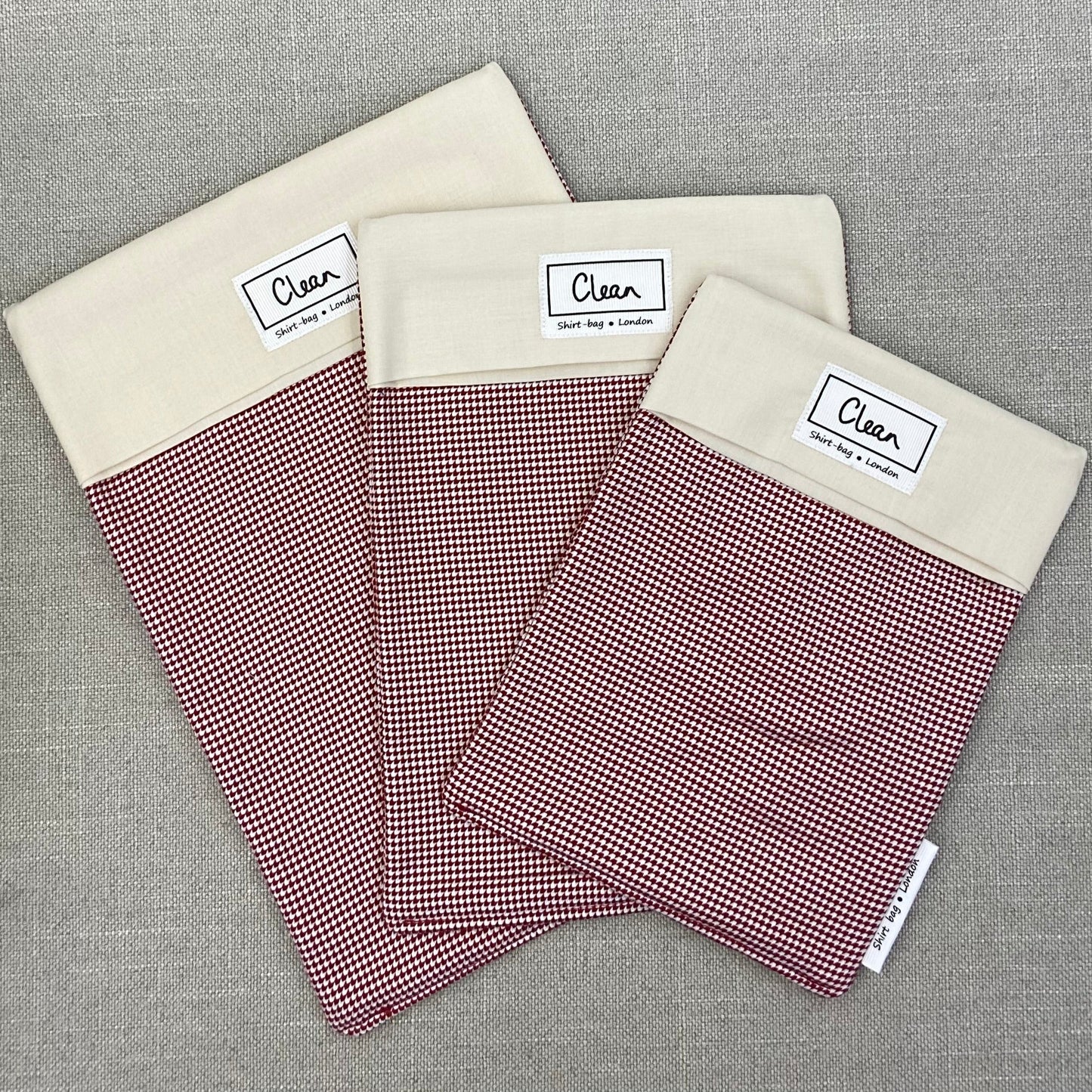 Red & white houndstooth with cream top