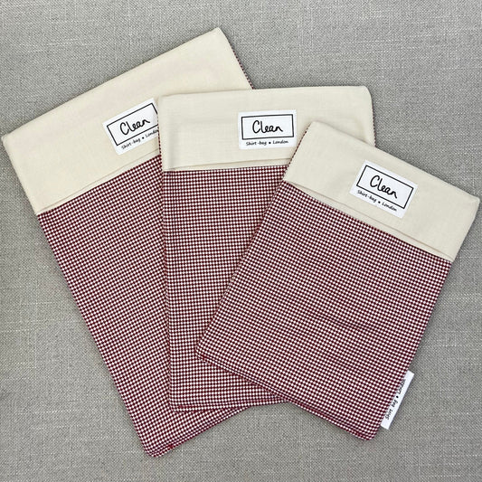 Red & white houndstooth with cream top