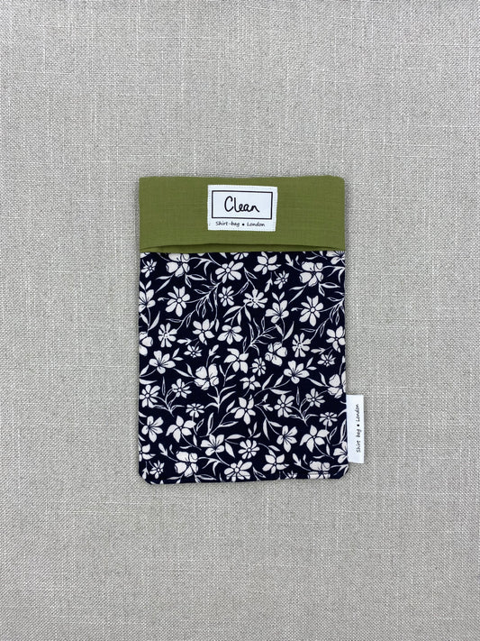 White flowers on navy with olive top -  small