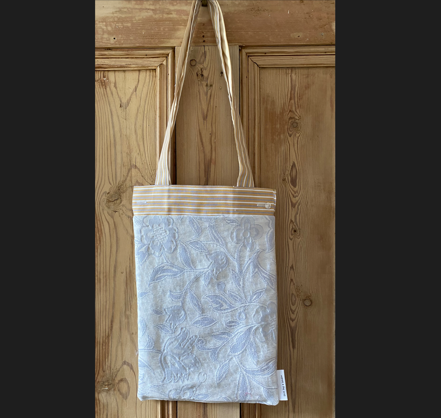 Yellow, grey & cream stripe cuff with grey flower pattern