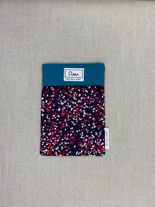 Pink & red spots on navy with teal top - small