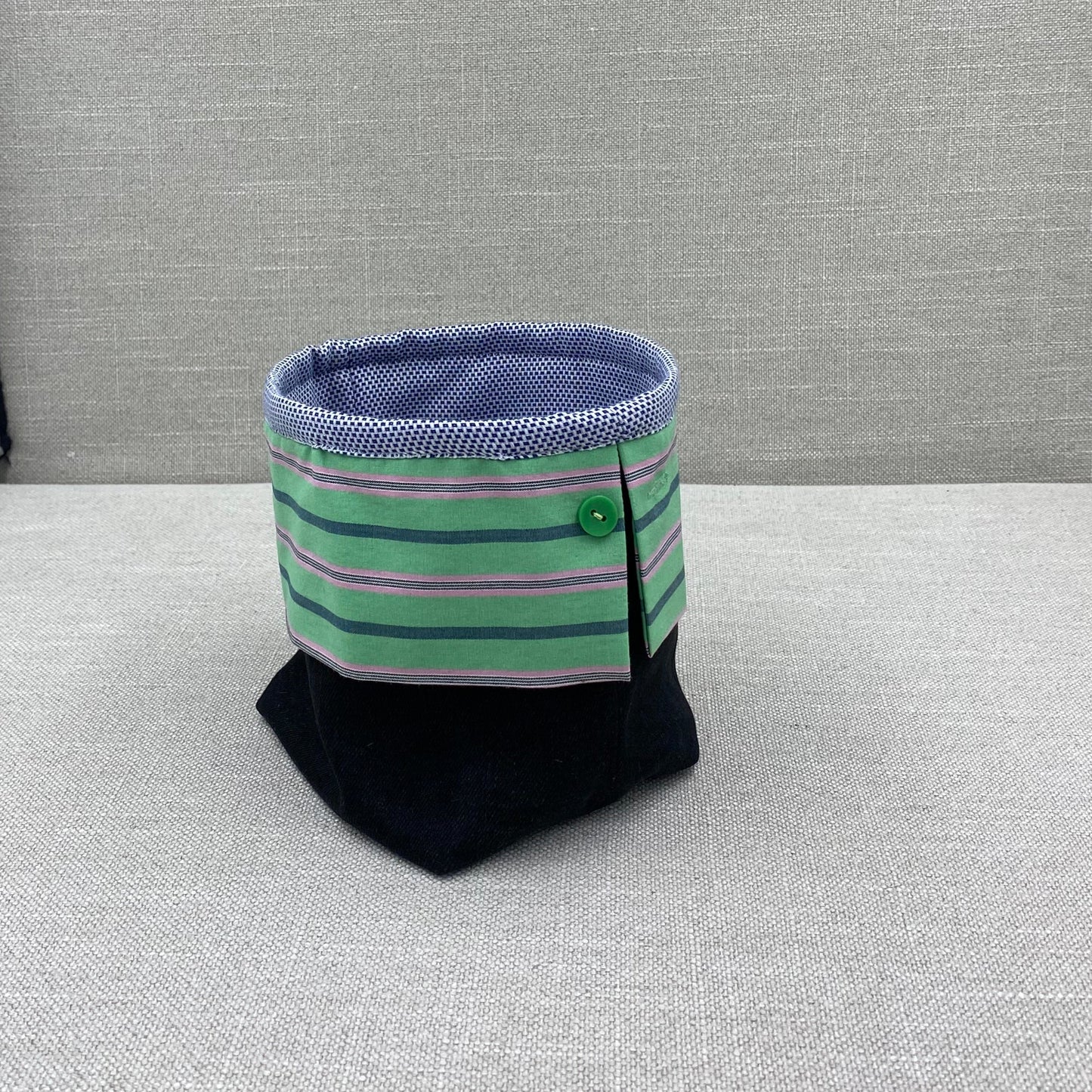 Storage bag - Black & blue with green & pink stripe cuffs - medium