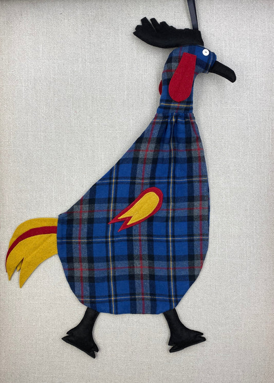 Blue & grey tartan with black, yellow & red