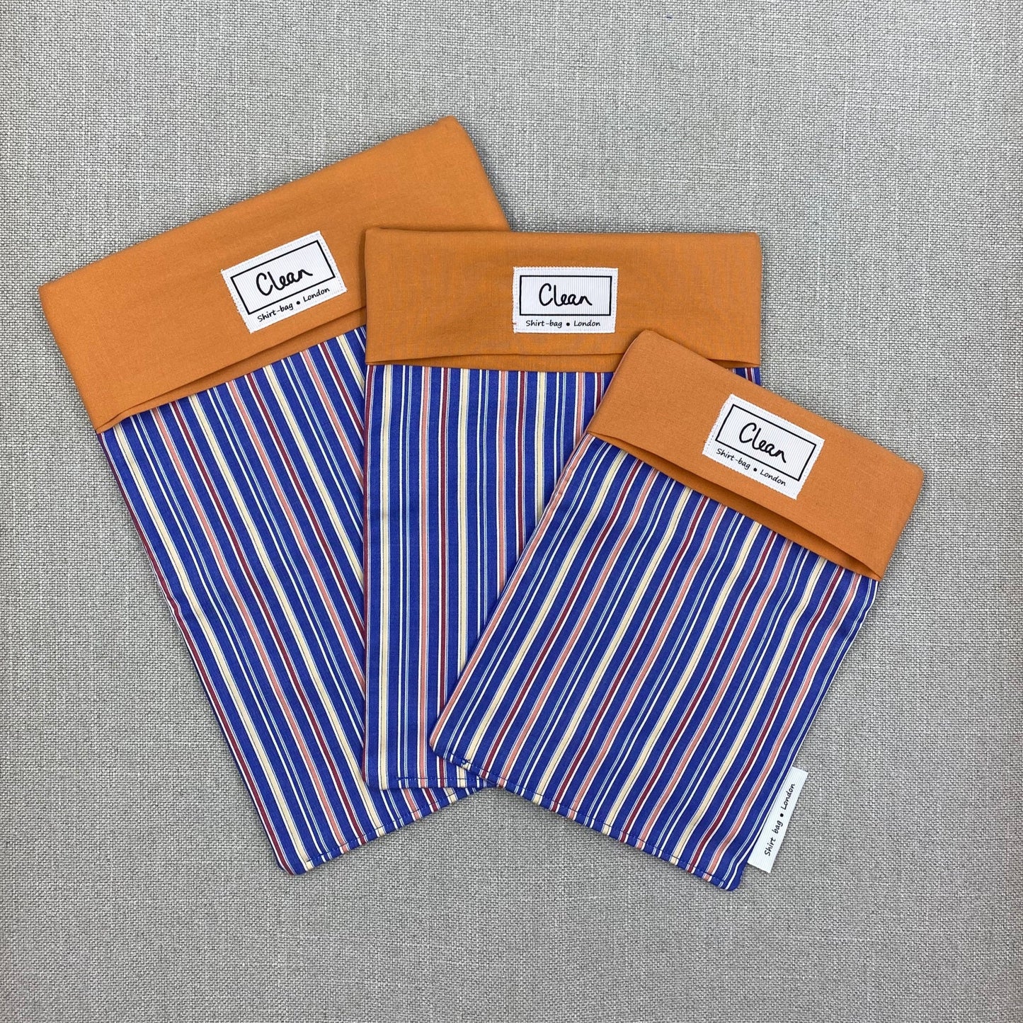 Blue, orange & yellow stripes with orange top