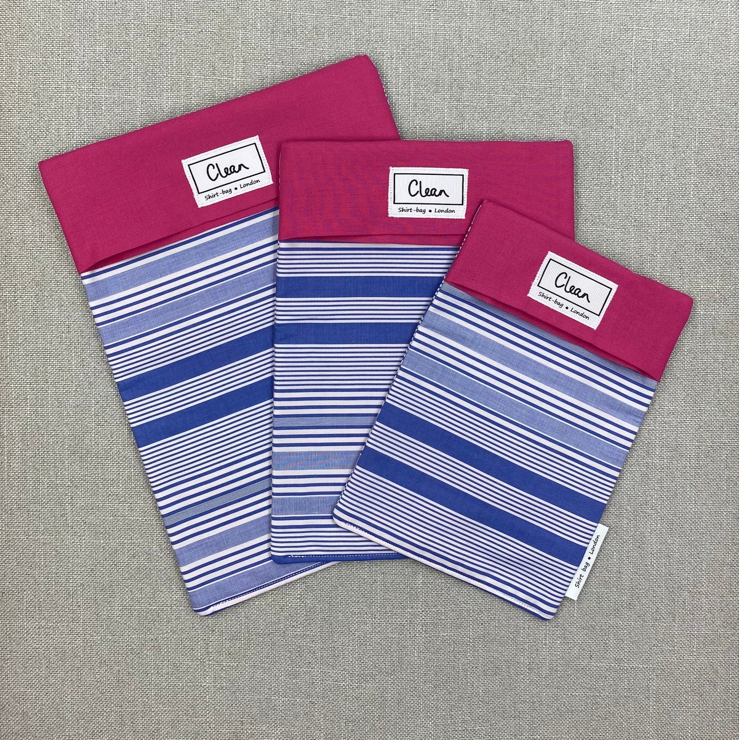 Blue & white stripes horizontal with cerise top