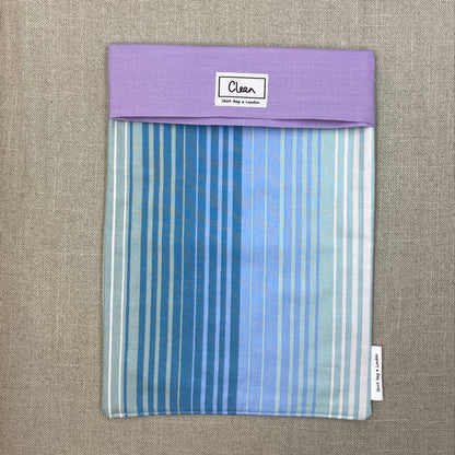 Blue & white vertical stripe with lilac top - X large