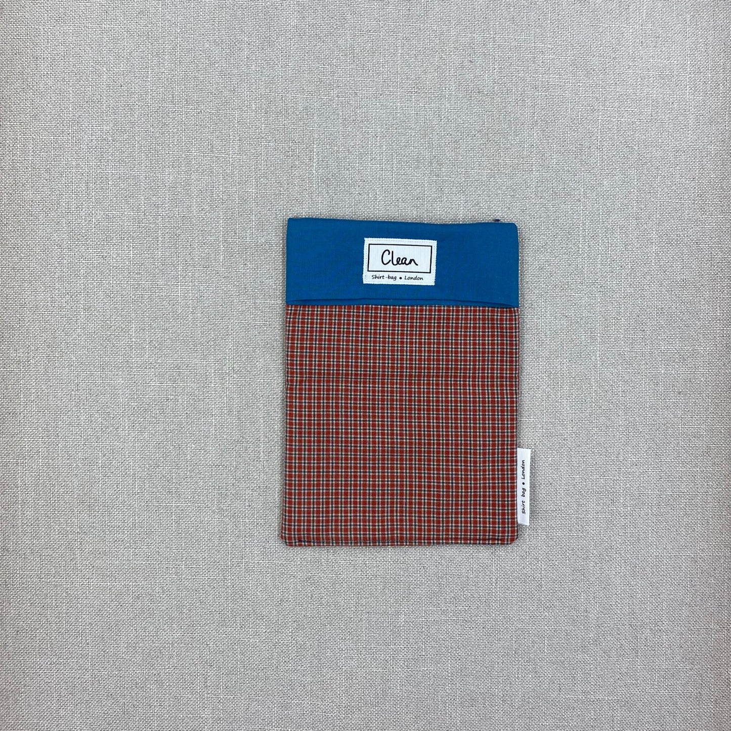 Blue check on terracotta with teal top - small