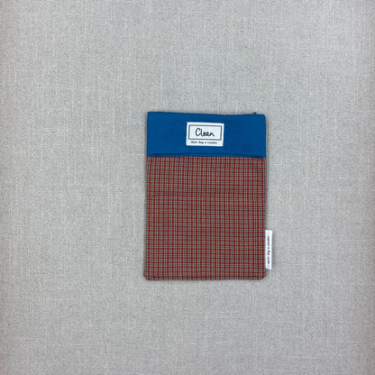 Blue check on terracotta with teal top - small