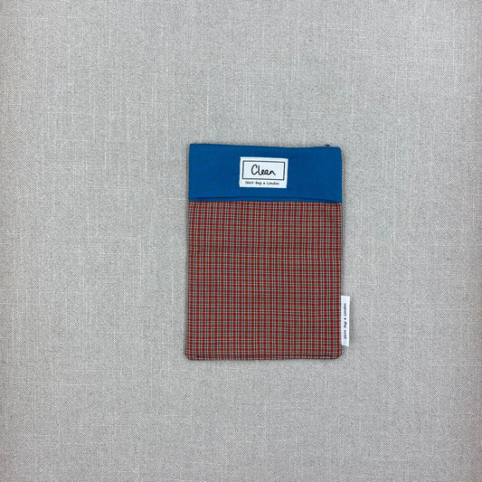 Blue check on terracotta with teal top - small