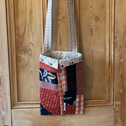 Peg bag - Brown & blue with aztec shape collar