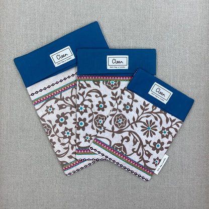 Brown flowers on cream with teal top