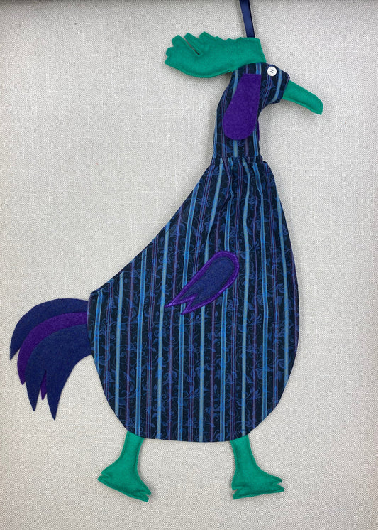 Filigree on blue stripe with green, purple & navy