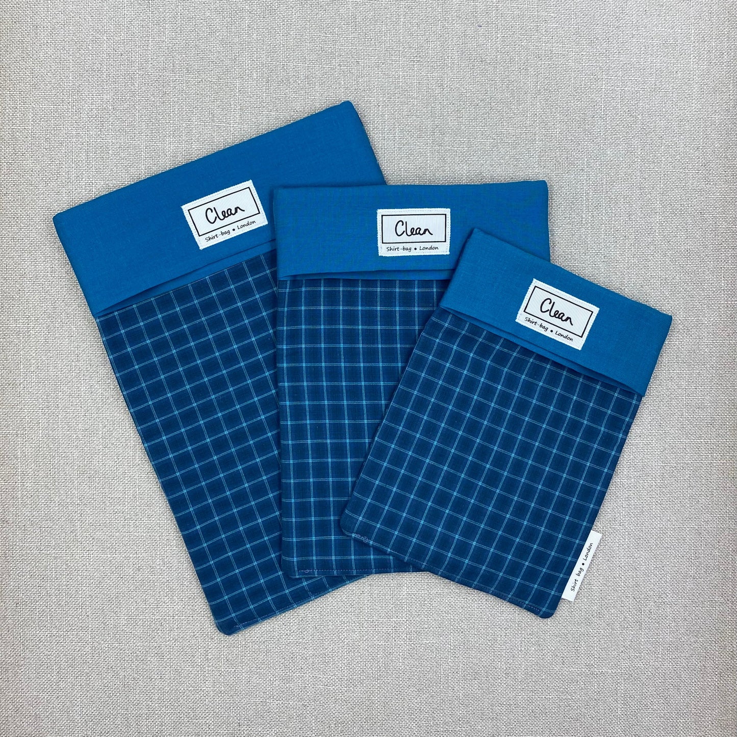 Fine aqua check on blue with teal top