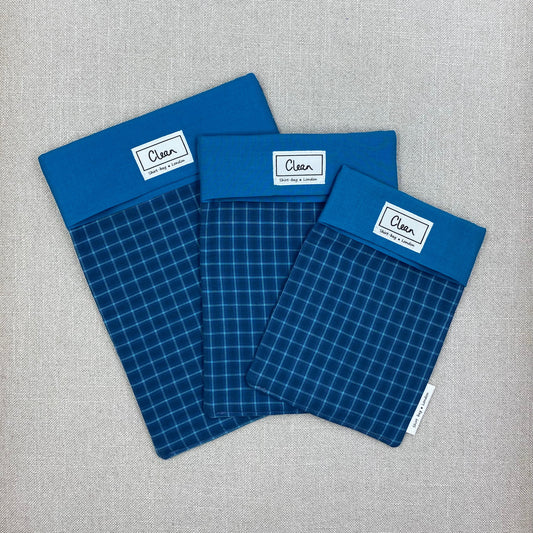 Fine aqua check on blue with teal top