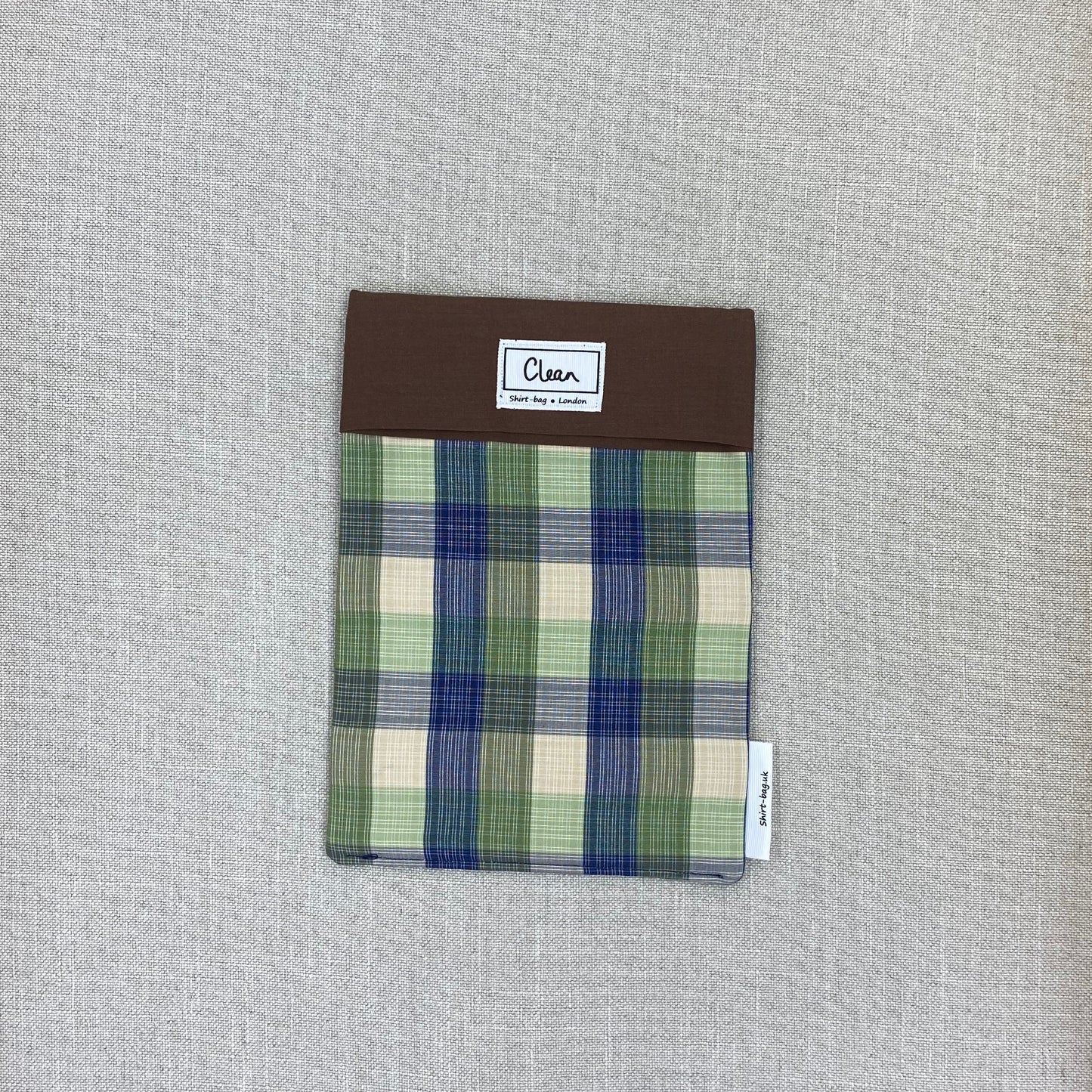Green, beige & blue check with brown top - medium