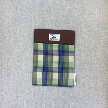 Green, beige & blue check with brown top - medium