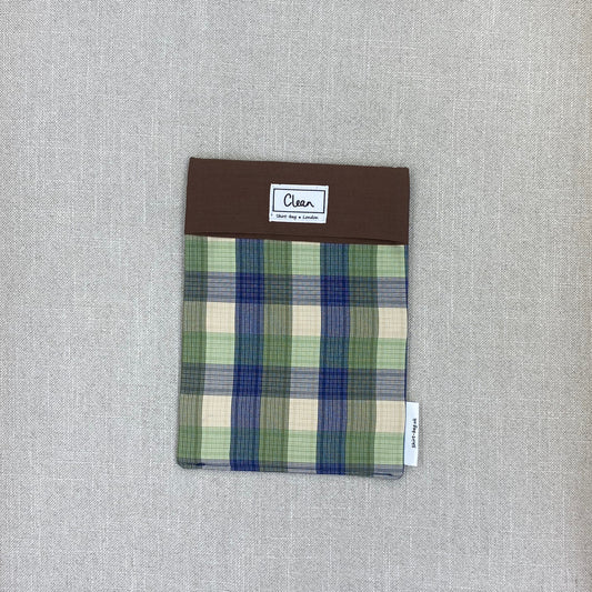 Green, beige & blue check with brown top - medium
