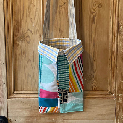 Peg bag - Green, white & pink with yellow & blue collar