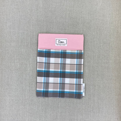 Grey, beige & aqua tartan with pink top - medium