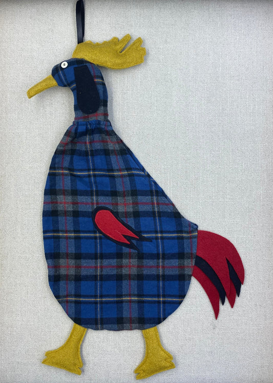 Grey, blue & black tartan with red, black & yellow
