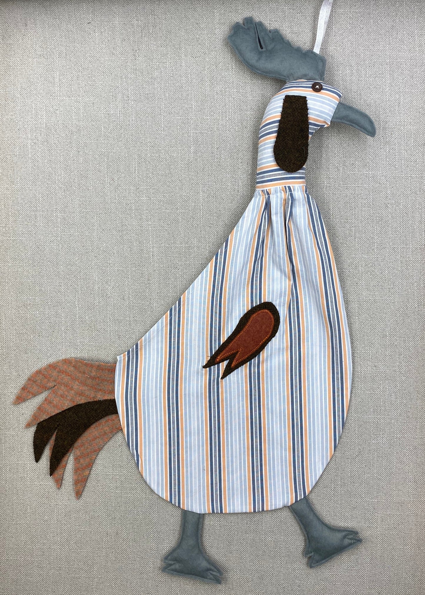 Grey, orange & white stripe with grey, brown & beige tartan