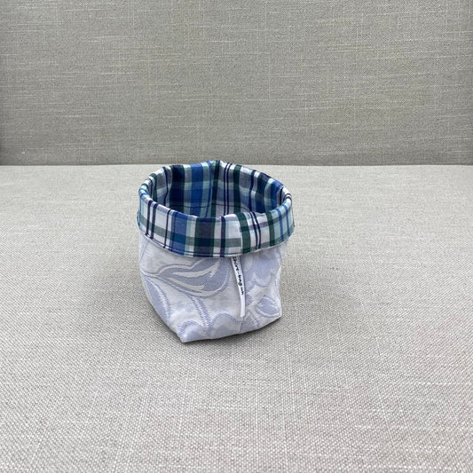 Storage bag - Grey leaf on white with blue green tartan - small