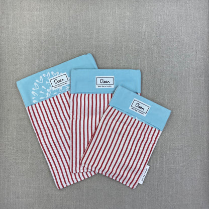Red & white stripe with aqua & white snowflake top