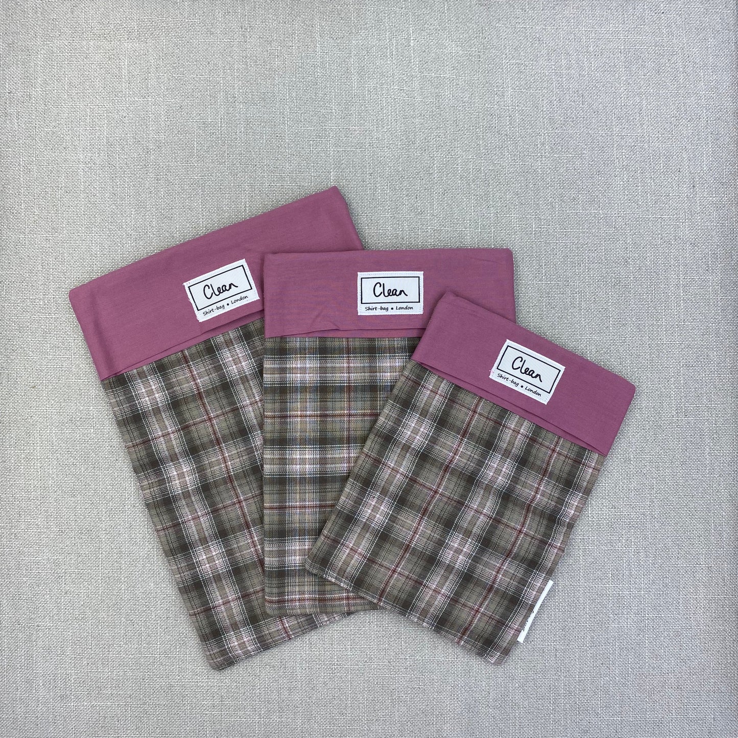 Sage & red tartan on beige with damson top