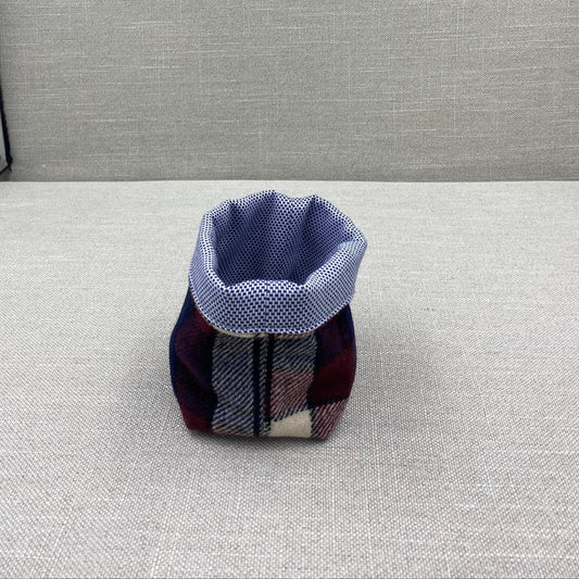 Storage bag - Maroon & blue tartan with blue- small