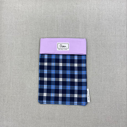 Navy, blue & white tartan with lilac top - medium