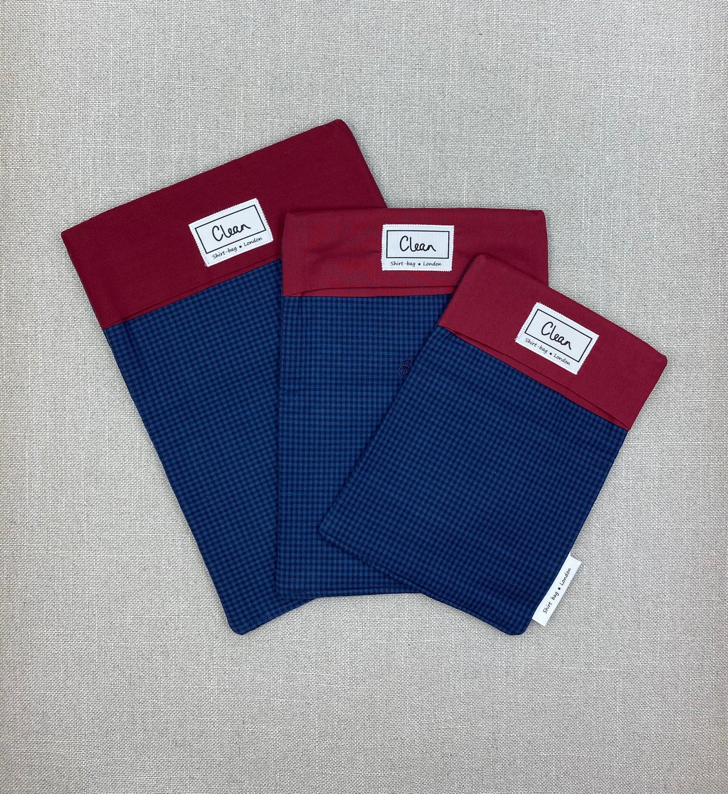 Navy micro check with red top