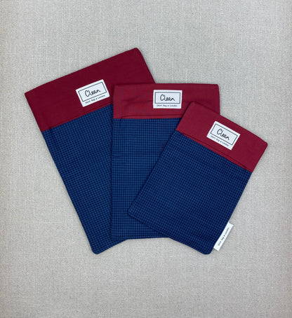 Navy micro check with red top