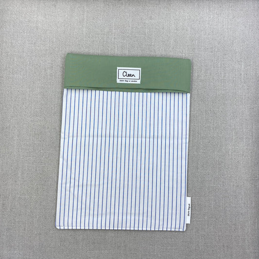 Navy, purple & blue stripes on white with green top - X large