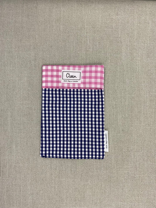 Navy & white check with pink check top - small