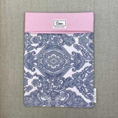 Navy paisley on white with pink top 3 - X large