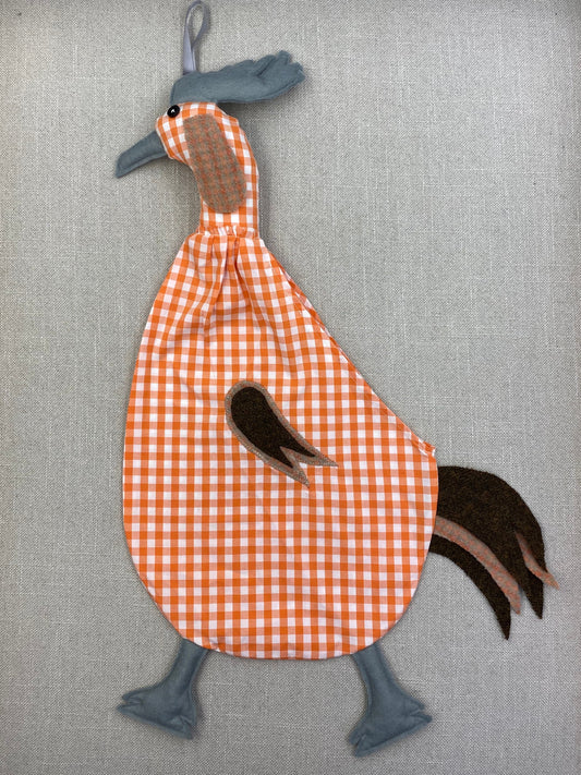 Orange & white check with grey, brown &  beige