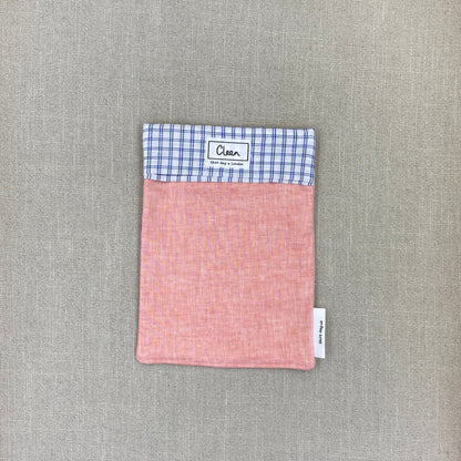 Pale orange with blue & white check top - medium