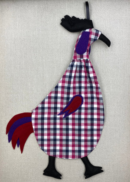 Pink, grey & white check with black, red & purple