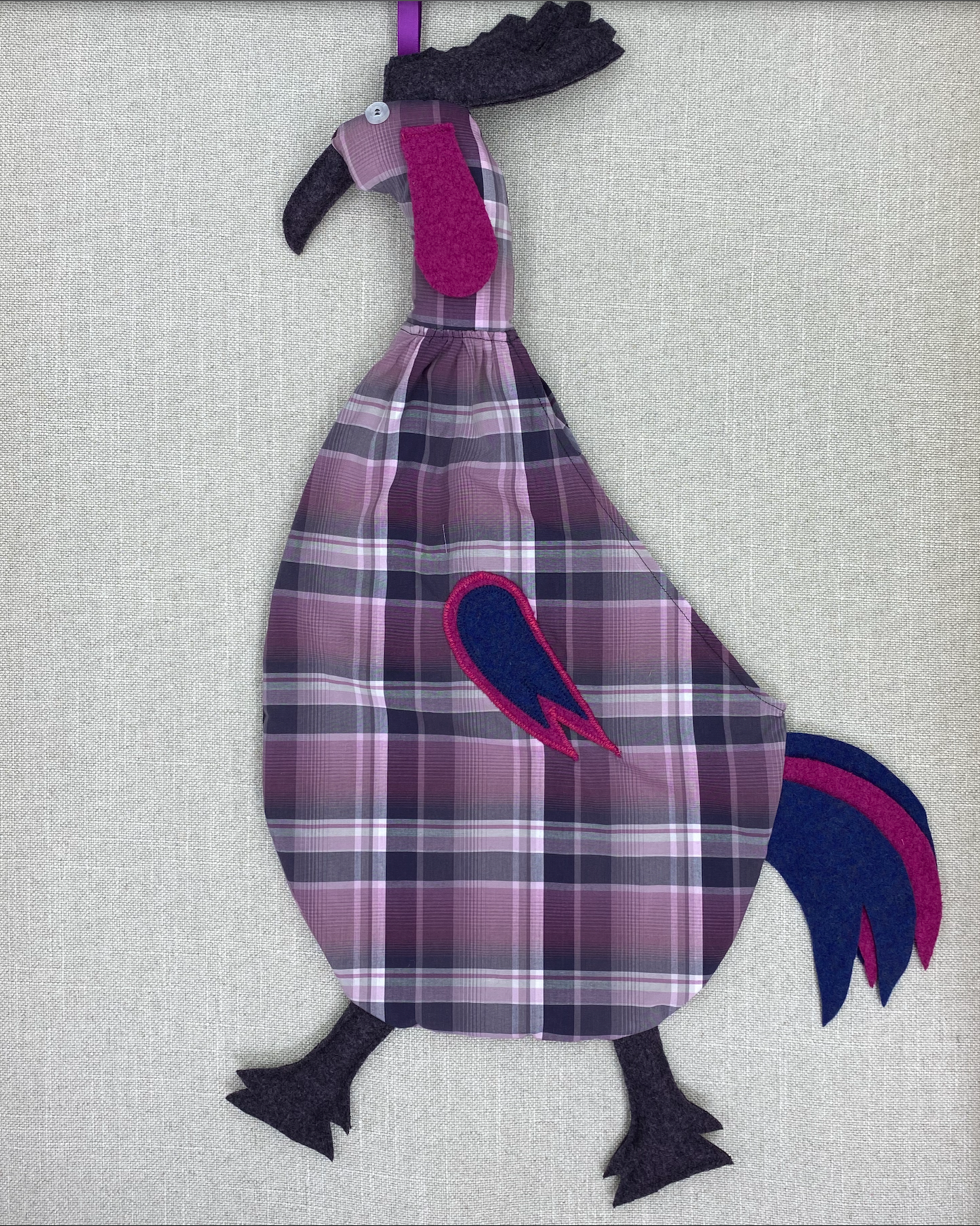 Purple & grey tartan with grey, pink & blue