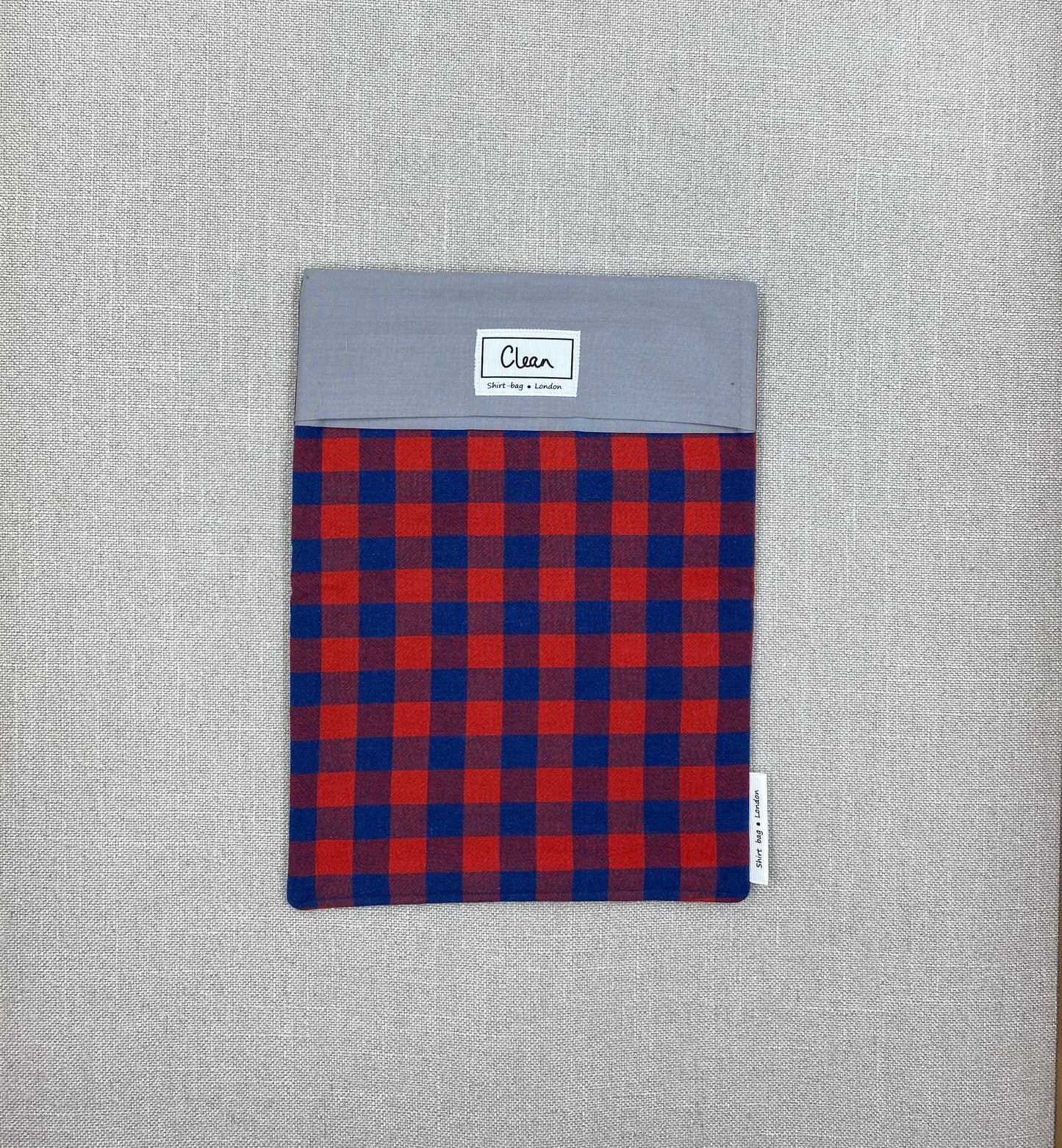 Red & Navy check with grey top - large