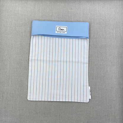 Red & blue pinstripe vertical on white with pale blue top - X large