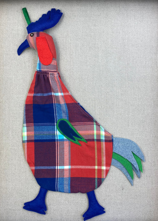 Red, blue & white check with pale blue, green, red & blue