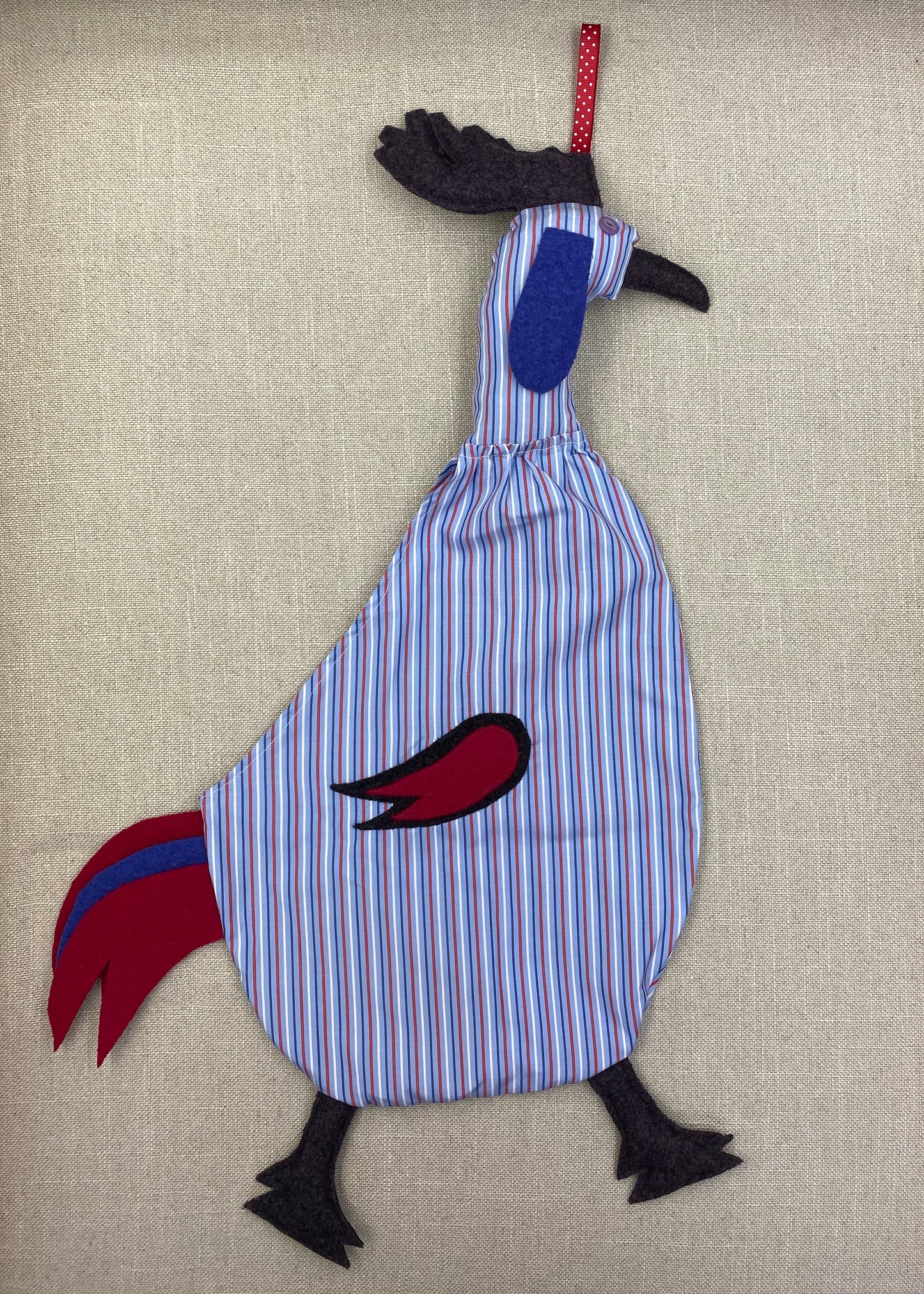 Red, blue & white stripe with dark grey, blue & red