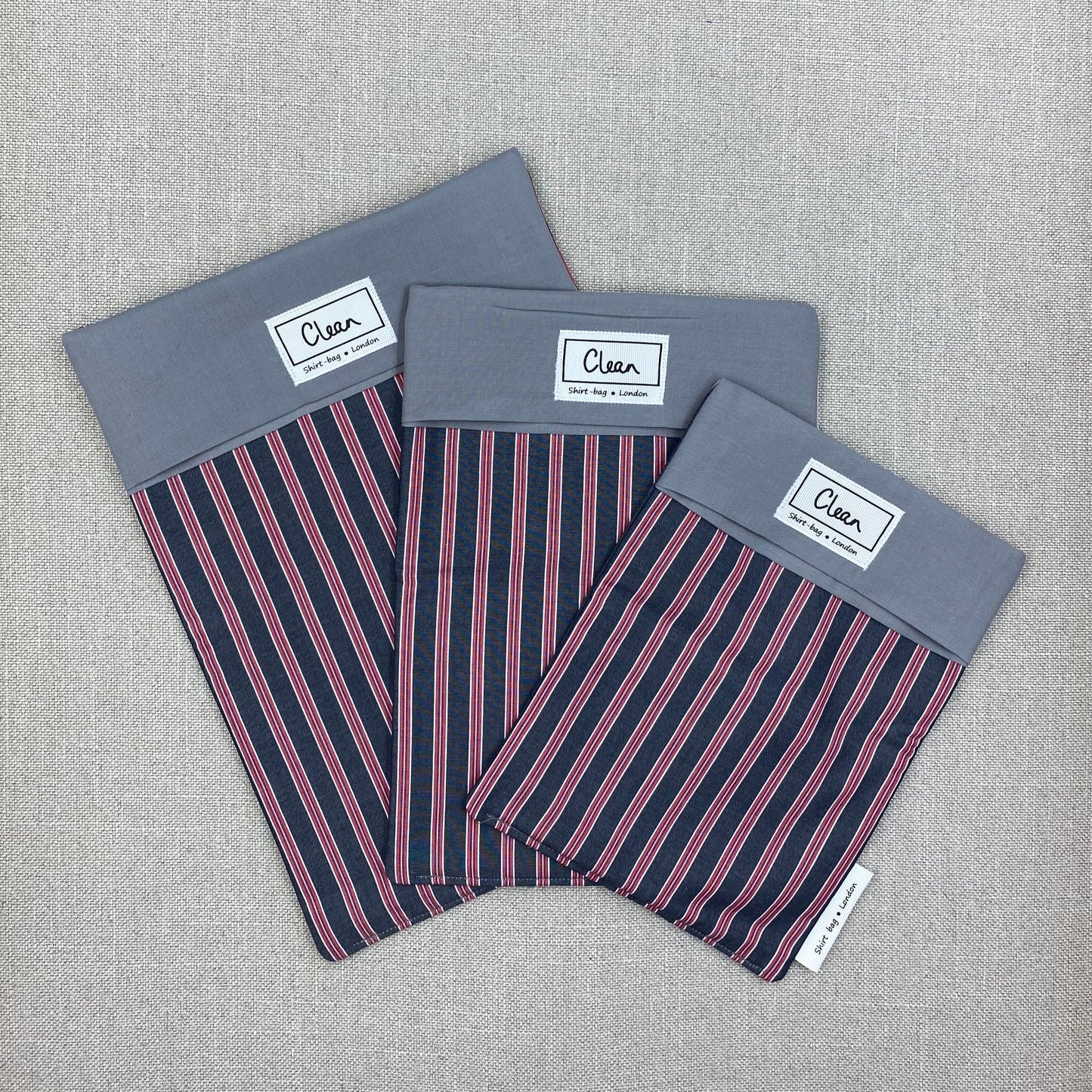 Red & grey stripe with grey top