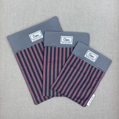 Red & grey stripe with grey top