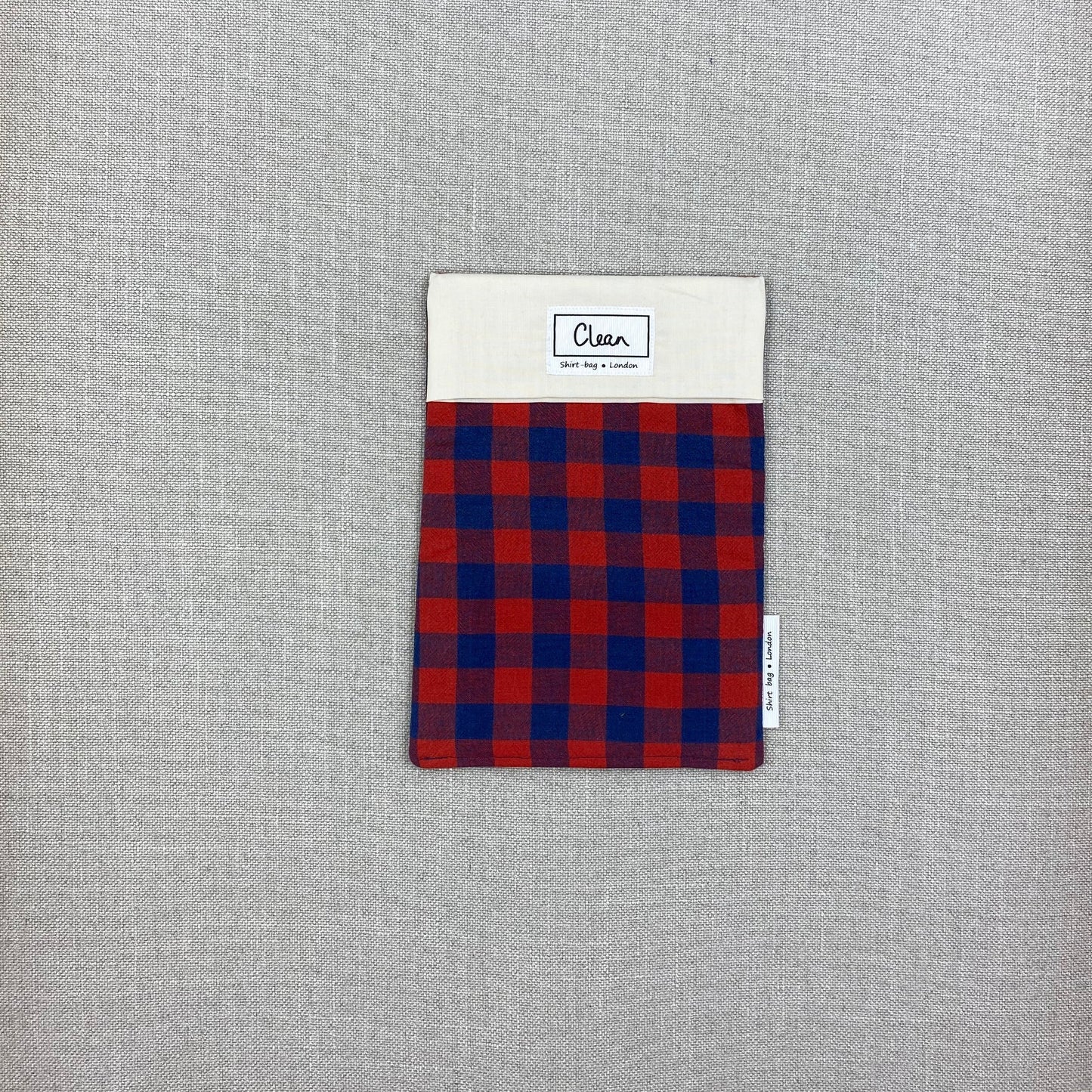 Red &  navy check with cream top - small