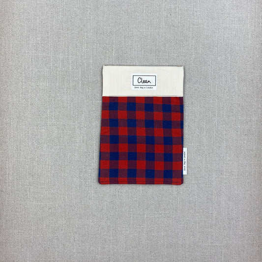 Red &  navy check with cream top - small